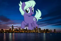 Size: 4000x2670 | Tagged: safe, artist:cheezedoodle96, artist:thegiantponyfan, derpibooru import, edit, night view, earth pony, pony, chicago, female, friendship student, giant pony, giant/macro earth pony, giantess, high res, highrise ponies, illinois, image, irl, looking at you, macro, mare, mega giant, open mouth, photo, png, ponies in real life, raised hoof, smiling, solo