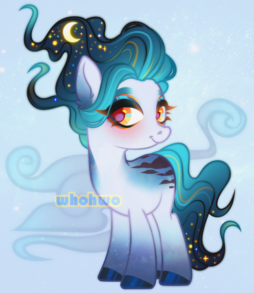 Size: 2596x3004 | Tagged: safe, artist:whohwo, derpibooru import, oc, unofficial characters only, earth pony, pony, base used, crescent moon, earth pony oc, ethereal mane, eyelashes, female, hoof polish, image, makeup, mare, moon, png, solo, starry mane