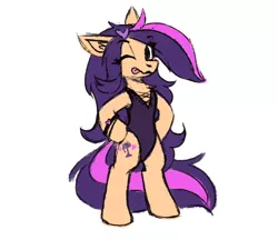 Size: 2900x2500 | Tagged: safe, artist:amy-gamy, derpibooru import, oc, oc:amethyst arkin, unofficial characters only, earth pony, pony, bipedal, chest fluff, clothes, female, image, jpeg, leotard, mare, one eye closed, solo, tongue out, wink