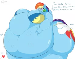 Size: 4200x3300 | Tagged: suggestive, alternate version, artist:astrum, derpibooru import, rainbow dash, anthro, pegasus, ass, bbw, bedroom eyes, belly, belly button, belly grab, big belly, big breasts, bingo wings, biting, blushing, bra, breasts, busty rainbow dash, butt, chubby cheeks, clothes, dialogue, digital art, drool, erect nipples, fat, female, grope, hand on belly, heart, hickey, high res, huge belly, huge breasts, huge butt, image, impossibly large belly, impossibly large breasts, impossibly large butt, impossibly wide hips, jiggle, large butt, lidded eyes, looking down, love bite, morbidly obese, nipple outline, obese, offscreen character, onomatopoeia, panties, png, rainblob dash, rainbutt dash, showing off, smiling, solo, solo female, squeeze, squishy, ssbbw, standing, stomach noise, stretched cutie mark, thick, thighs, thunder thighs, tight clothing, tubby wubby pony waifu, underwear, wide hips