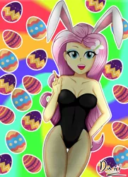 Size: 1992x2756 | Tagged: suggestive, artist:danielitamlp, derpibooru import, fluttershy, equestria girls, bunny ears, bunny suit, bunnyshy, clothes, easter, easter egg, female, holiday, image, jpeg, playboy bunny fluttershy, solo