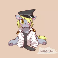 Size: 1200x1200 | Tagged: safe, artist:cold-blooded-twilight, derpibooru import, derpy hooves, pony, clothes, female, filly, foal, image, oversized clothing, pilot, pilot derpy, png, sitting, underhoof