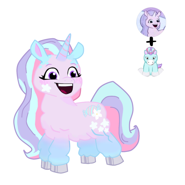 Size: 3464x3464 | Tagged: safe, artist:vernorexia, derpibooru import, cha cha, llama, pony, unicorn, :d, chest fluff, chubby, colored hooves, commission, cute, female, fluffy, fusion, g5, gradient legs, happy, horn, image, leg fluff, llamacorn, long hair, multicolored mane, open mouth, open smile, pastel, png, purple eyes, short legs, smiling, solo, unshorn fetlocks, webkinz, webkinz lil spring unicorn