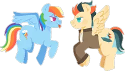 Size: 1832x1041 | Tagged: safe, derpibooru import, rainbow dash, pony, clothes, female, image, jacket, male, mare, my little pony, oc and canon, png, stallion