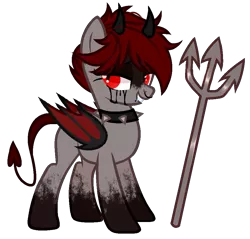 Size: 971x928 | Tagged: safe, artist:idkhesoff, derpibooru import, oc, unofficial characters only, bat pony, demon, demon pony, original species, pony, bat pony oc, bat wings, blood, choker, crying, devil, devil horns, devil tail, female, grin, horns, image, lip piercing, mare, markings, nose piercing, nose ring, piercing, pitchfork, png, simple background, smiling, snake bites, solo, spiked choker, tail, tears of blood, transparent background, wings