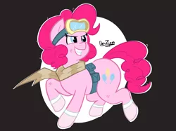 Size: 4098x3072 | Tagged: safe, artist:datzigga, derpibooru import, pinkie pie, earth pony, pony, belt, clothes, goggles, goggles on head, image, png, scarf, scratches, solo, utility belt