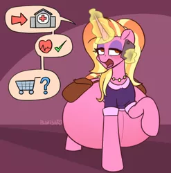 Size: 1374x1390 | Tagged: safe, artist:puetsua, derpibooru import, luster dawn, pony, unicorn, the last problem, bag, bedroom eyes, belly, big belly, clothes, digital art, female, glow, glowing horn, horn, huge belly, hyper, hyper belly, hyper pregnancy, image, impossibly large belly, jewelry, mobile phone, necklace, older luster dawn, open mouth, phone, png, pregnant, shirt, smartphone, solo, speech bubble