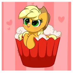 Size: 5048x5070 | Tagged: safe, artist:kittyrosie, derpibooru import, part of a set, applejack, earth pony, pony, :p, applejack's hat, blushing, cowboy hat, cupcake, cute, female, food, hat, heart, image, jackabetes, mare, mlem, png, silly, silly pony, solo, tongue out, who's a silly pony