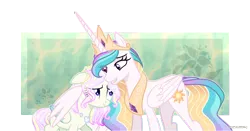 Size: 5545x2901 | Tagged: safe, artist:moonnightshadow-mlp, derpibooru import, princess celestia, oc, oc:eloiza crystal, changepony, hybrid, pony, female, hug, image, interspecies offspring, mother and child, mother and daughter, offspring, parent:princess celestia, parent:thorax, parents:thoralestia, png, winghug, wings