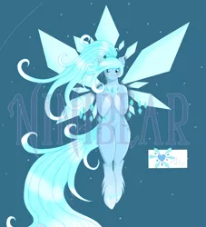 Size: 2332x2571 | Tagged: safe, artist:niniibear, derpibooru import, oc, unofficial characters only, earth pony, pony, artificial wings, augmented, blue background, earth pony oc, image, magic, magic wings, obtrusive watermark, png, simple background, solo, watermark, wings