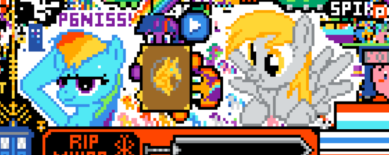 Size: 1116x445 | Tagged: safe, derpibooru import, applejack, derpy hooves, fluttershy, pinkie pie, rainbow dash, rarity, spike, starlight glimmer, sunset shimmer, trixie, twilight sparkle, pegasus, pony, book, image, pixel art, png, r/place