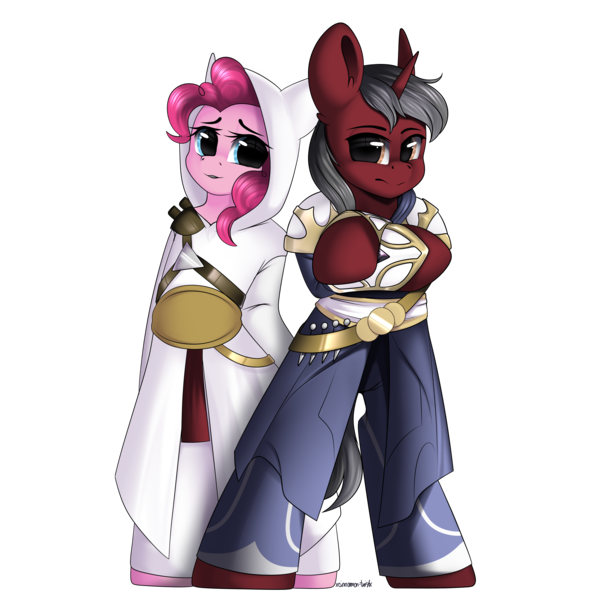 Size: 3000x3000 | Tagged: safe, artist:xcinnamon-twistx, derpibooru import, pinkie pie, oc, earth pony, unicorn, clothes, commission, image, png, robe, simple background, transparent background