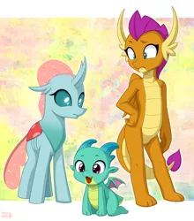 Size: 1200x1361 | Tagged: safe, artist:uotapo, derpibooru import, ocellus, smolder, changedling, changeling, dragon, baby, baby dragon, g4, g5, image, jpeg