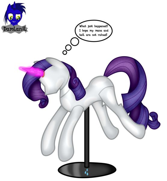 Size: 3840x4154 | Tagged: safe, artist:damlanil, derpibooru import, rarity, pony, unicorn, bondage, clothes, collar, comic, crystal horn, encasement, fake horn, female, horn, i have no mouth and i must scream, image, inanimate tf, latex, link in description, magic, magic aura, mannequin, mannequin tf, mare, no mouth, objectification, pedestal, petrification, png, ponyquin, rubber, shiny, show accurate, simple background, solo, speech bubble, text, transformation, transparent background, vector
