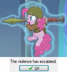 Size: 876x937 | Tagged: safe, derpibooru import, edit, pinkie pie, pony, image, png, rocket launcher, rpg-7, solo, the violence has escalated
