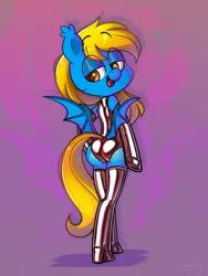 Size: 3000x4000 | Tagged: suggestive, artist:metalface069, derpibooru import, oc, bat pony, pony, semi-anthro, bipedal, butt, clothes, commission, gloves, image, latex, latex gloves, latex socks, latex suit, male, plot, png, socks, stallion, your character here