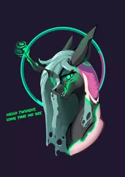 Size: 2480x3508 | Tagged: safe, artist:i love hurt, derpibooru import, queen chrysalis, changeling, changeling queen, bust, female, g4, image, nimbus, png, portrait, sharp teeth, solo, solo female, teeth, tongue out, transformation