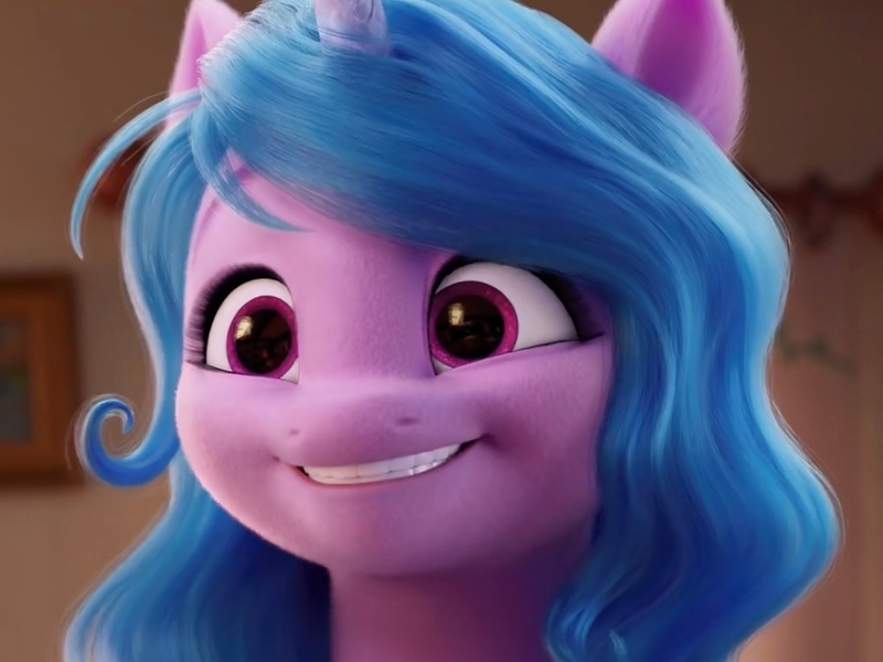 Size: 1098x824 | Tagged: safe, derpibooru import, screencap, izzy moonbow, pony, unicorn, my little pony: a new generation, bust, female, g5, grin, image, jpeg, mare, portrait, smiling, solo