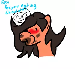 Size: 506x465 | Tagged: safe, artist:ethanepsc4, derpibooru import, oc, oc:epsi, oc:rob, earth pony, blushing, chocolate, female, food, image, messy, messy eating, messy hair, messy mane, mouth, png, solo, trans female, transgender