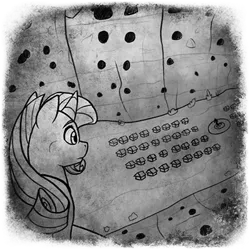 Size: 400x400 | Tagged: safe, artist:arcticwaters, rarity, pony, unicorn, fanfic:the enchanted library, black and white, female, galloping gorge, grayscale, heart's haven, image, jewelry, mare, monochrome, necklace, png, village