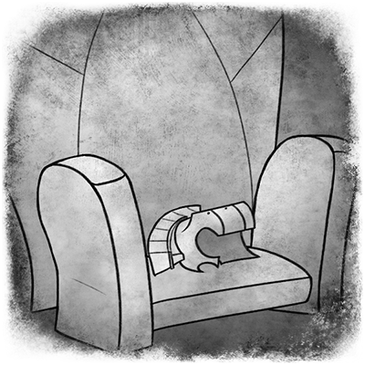 Size: 400x400 | Tagged: safe, artist:arcticwaters, fanfic:the enchanted library, black and white, fanfic art, grayscale, helmet, image, monochrome, no pony, png, throne