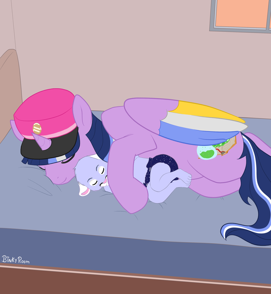 Size: 1386x1500 | Tagged: safe, artist:binkyroom, derpibooru import, oc, oc:paddy sparkle, alicorn, anthro, big cat, pony, puma, baby, bed, bedroom, caretaker, commission, cougar, cub, cutie mark, diaper, eyes closed, furry, hat, horn, image, nap, paws, png, sleeping, window, wings, ych result
