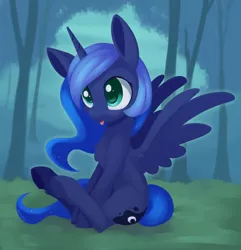 Size: 1024x1061 | Tagged: safe, artist:dusthiel, derpibooru import, princess luna, alicorn, pony, :p, chest fluff, cute, female, filly, image, jpeg, lunabetes, mare, silly, sitting, smiling, solo, spread wings, tongue out, underhoof, wings, woona, younger