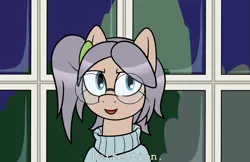 Size: 1289x836 | Tagged: safe, artist:scraggleman, derpibooru import, oc, oc:taku, earth pony, pony, clothes, glasses, image, meme, perfection, png, sweater, text, window