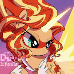 Size: 2000x2000 | Tagged: safe, artist:duvivi, derpibooru import, sunset shimmer, ponified, alicorn, pony, equestria girls, alicornified, bust, chromatic aberration, daydream shimmer, equestria girls ponified, female, image, jpeg, mare, race swap, shimmercorn, solo