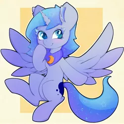 Size: 3000x3000 | Tagged: safe, artist:zokkili, derpibooru import, princess luna, alicorn, pony, cute, ethereal mane, female, filly, foal, horn, image, jpeg, lunabetes, solo, spread wings, starry eyes, starry mane, stars, wingding eyes, wings, woona, younger