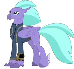 Size: 5000x4676 | Tagged: safe, artist:ponygamer2020, derpibooru import, seaspray, classical hippogriff, hippogriff, fallout equestria, school daze, absurd resolution, clothes, fallout, feathered fetlocks, image, jumpsuit, male, pipboy, png, simple background, solo, transparent background, vault suit, vector