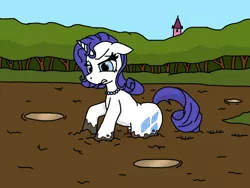 Size: 1280x960 | Tagged: safe, artist:deviationinator, derpibooru import, rarity, forest, image, jewelry, jpeg, mud, necklace, quicksand, rarity is not amused, sinking, stuck, tree, unamused