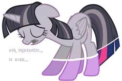 Size: 4000x2667 | Tagged: safe, artist:mrfoxington, artist:tardifice, artist:wardex101, derpibooru import, edit, edited edit, twilight sparkle, twilight sparkle (alicorn), alicorn, pony, discorded, discorded twilight, eyes closed, female, floppy ears, folded wings, horn, image, mare, open mouth, png, sad, scene interpretation, simple background, solo, tail, text, transparent background, vector, wings