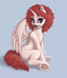 Size: 1137x1323 | Tagged: safe, artist:gabrilis, derpibooru import, oc, oc:rosiesquish, alicorn, pony, curly hair, image, lipstick, makeup, png, solo