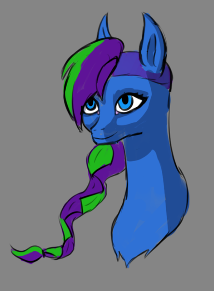 Size: 565x766 | Tagged: safe, artist:lefi32, derpibooru import, oc, oc:blue pure, pony, braid, gray background, image, png, simple background, solo