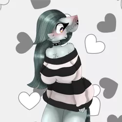 Size: 1280x1280 | Tagged: suggestive, artist:moodipone, derpibooru import, marble pie, anthro, adorasexy, big breasts, blushing, breasts, choker, clothes, cute, ear piercing, earring, eyebrows, image, jewelry, marblebetes, piercing, png, sexy, solo, sweater, wide hips