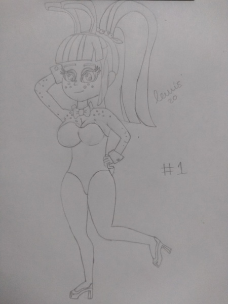Size: 3120x4160 | Tagged: safe, artist:lewis20, derpibooru import, sour sweet, equestria girls, arm behind head, bedroom eyes, bunny ears, bunny suit, clothes, cute, duo, duo female, easter, female, holiday, image, jpeg, looking at you, sexy, sourbetes, traditional art