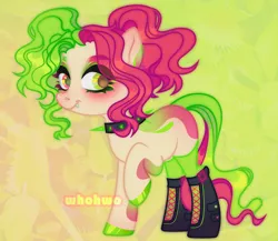 Size: 2438x2115 | Tagged: safe, artist:whohwo, derpibooru import, oc, unofficial characters only, earth pony, pony, abstract background, base used, boots, choker, clothes, earth pony oc, eyelashes, female, hoof polish, image, makeup, mare, png, raised hoof, shoes, solo, spiked choker