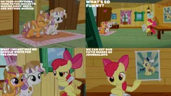 Size: 1280x720 | Tagged: safe, derpibooru import, edit, edited screencap, editor:quoterific, screencap, apple bloom, scootaloo, sweetie belle, earth pony, pegasus, pony, unicorn, ponyville confidential, season 2, ^^, adorabloom, apple bloom's bow, bow, camera, clubhouse, crusaders clubhouse, cute, cutie mark crusaders, eyes closed, female, filly, foal, hair bow, image, mud, newspaper, open mouth, open smile, png, smiling, text