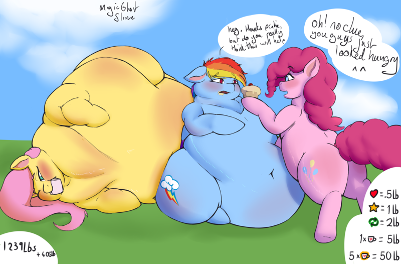 Size: 9447x6213 | Tagged: questionable, artist:magicghostslime, derpibooru import, fluttershy, pinkie pie, rainbow dash, earth pony, pegasus, pony, series:fluttershy wg drive, absurd resolution, belly, belly bed, belly button, belly on floor, big belly, bingo wings, blushing, butt, chubby cheeks, colored wings, confused, dialogue, eyebrows, eyebrows visible through hair, fat, fattershy, feedee, feedeeshy, feeder, female, females only, flabby chest, force feeding, huge belly, image, impossibly large belly, incentive drive, large butt, lying down, mare, morbidly obese, note expansion, obese, open mouth, outdoors, plot, png, rainblob dash, side, signature, sitting, speech bubble, squishy, trio, weight gain, weight gain sequence, wings