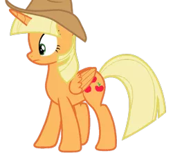 Size: 935x855 | Tagged: safe, artist:foxyfell1337, derpibooru import, applejack, alicorn, pony, alicornified, alternate hairstyle, applecorn, image, png, race swap, simple background, solo, transparent background