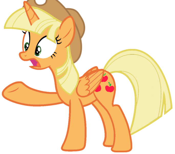 Size: 954x837 | Tagged: safe, artist:foxyfell1337, derpibooru import, applejack, alicorn, pony, alicornified, alternate hairstyle, applecorn, image, png, race swap, simple background, solo, transparent background