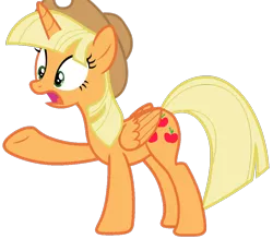 Size: 954x837 | Tagged: safe, artist:foxyfell1337, derpibooru import, applejack, alicorn, pony, alicornified, alternate hairstyle, applecorn, image, png, race swap, simple background, solo, transparent background