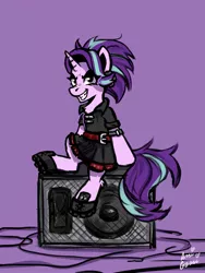 Size: 1500x2000 | Tagged: safe, artist:amy-gamy, derpibooru import, starlight glimmer, pony, unicorn, alternate hairstyle, boots, clothes, dress, grin, image, jpeg, shoes, smiling, solo, speaker
