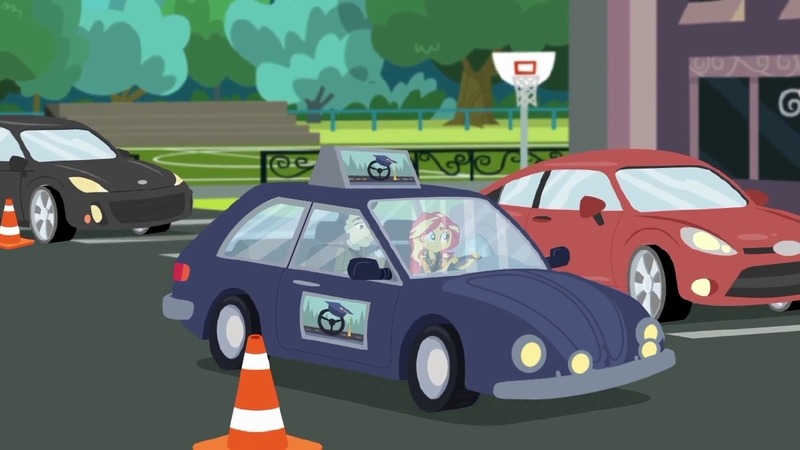 Size: 1200x675 | Tagged: safe, artist:thatradhedgehog, derpibooru import, edit, edited screencap, screencap, sunset shimmer, driving miss shimmer, equestria girls, equestria girls series, car, image, jpeg, volkswagen beetle