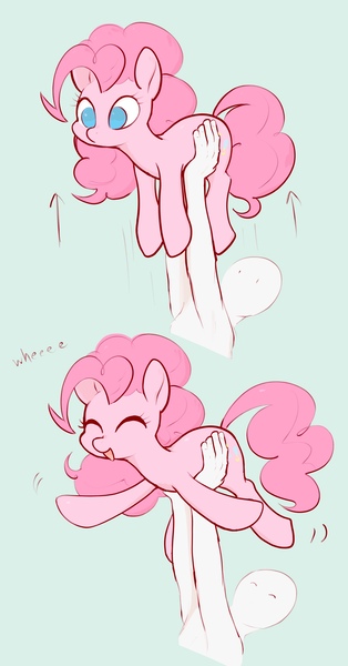 Size: 1849x3537 | Tagged: safe, artist:noupu, derpibooru import, pinkie pie, earth pony, human, pony, cute, diapinkes, eyes closed, female, happy, holding a pony, image, jpeg, male, mare, open mouth, open smile, simple background, smiling, text