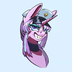 Size: 2480x2481 | Tagged: safe, artist:i love hurt, derpibooru import, part of a set, starlight glimmer, pony, unicorn, bust, clothes, cosplay, costume, ear fluff, esdeath cosplay, female, g4, image, mare, png, portrait, solo