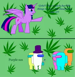 Size: 2258x2314 | Tagged: safe, artist:assertiveshypony, derpibooru import, applejack, fluttershy, pinkie pie, rainbow dash, rarity, twilight sparkle, twilight sparkle (alicorn), alicorn, pony, 420, among us, astronaut, crying, digital art, drugs, image, jpeg, marijuana, simple background, text