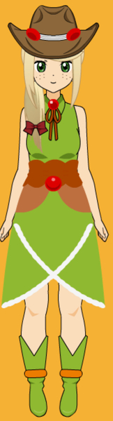 Size: 330x1223 | Tagged: safe, derpibooru import, applejack, human, boots, bow, bowtie, clothes, cowboy boots, cowboy hat, dress, gala dress, hat, high heel boots, humanized, image, jpeg, kisekae, shoes, simple background, solo