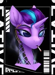 Size: 2200x3000 | Tagged: safe, artist:dacsy, derpibooru import, starlight glimmer, android, pony, robot, unicorn, cigarette, cyberpunk, image, jpeg, smoke, smoking, solo